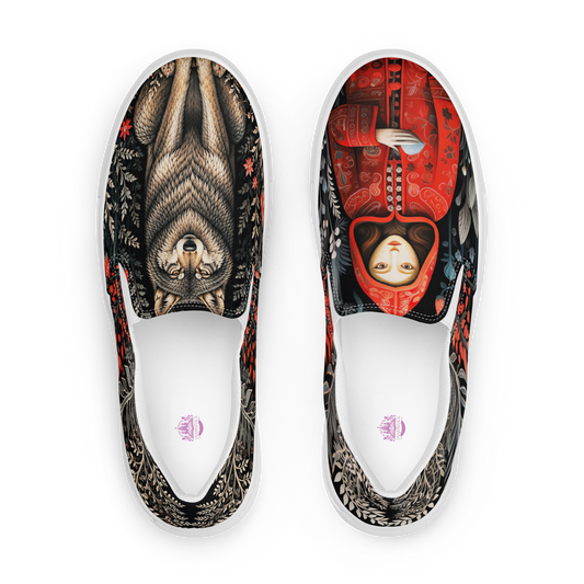 Red and Wolf slip-on canvas shoes